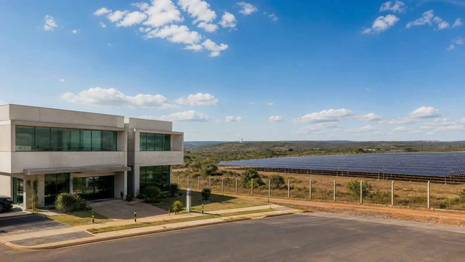 Escritório e usina fotovoltaica em Brasília, representando a geração distribuída remota