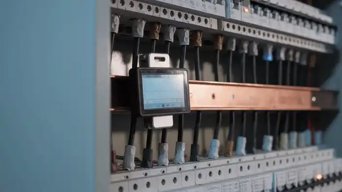 Analisador de qualidade de energia conectado a quadro elétrico predial medindo tensão e harmônicos antes da instalação de energia solar em condomínio