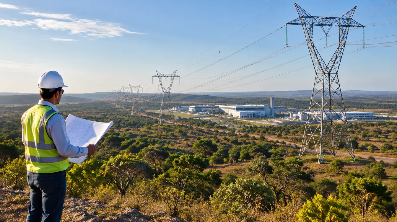 Engenheiro analisa o traçado de linhas de transmissão próximo a um empreendimento no Cerrado.